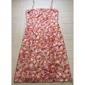 Ann Taylor Vintage Y2K 90s Silk Pink Floral Slip Dress Sz 6 W Ruffle Knee Length